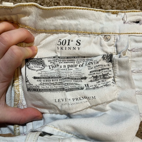 Levis 501 S Skinny Jeans Premium Denim High Rise Raw Hem Button Fly 26 x 30 - Picture 12 of 14